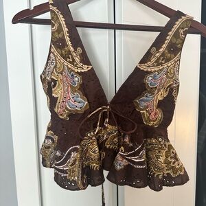 HEMANT & NANDITA Brown Lined Textile Top with Ivory Tag